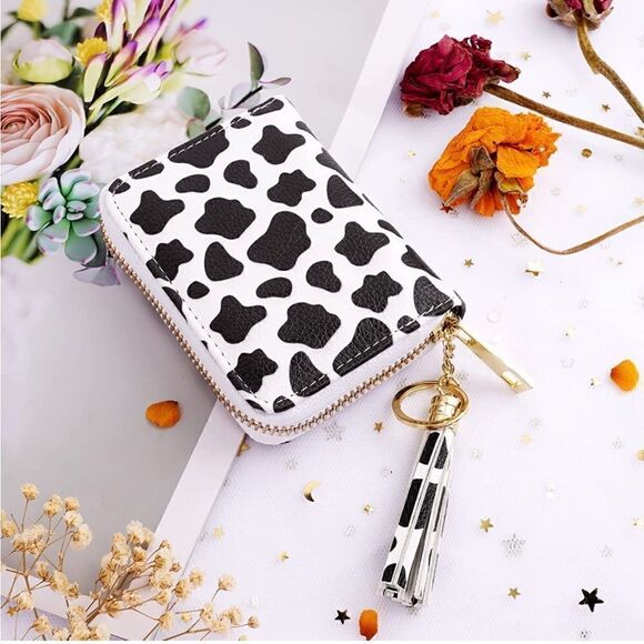 Cow Print Leather Compact Wallet - Picture 1 of 5